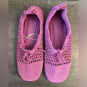 ZARA Girls Crochet Purple Slip-on Flats
